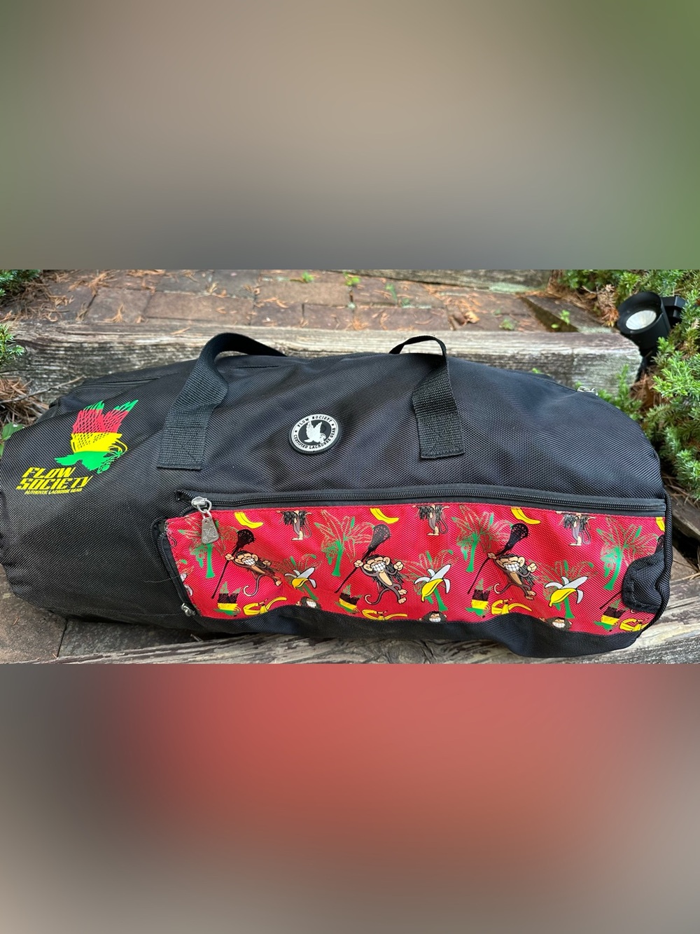 Rare authentic Flow Society Rasta Monkey Banana Lacrosse Duffel Gear Bag AA23